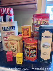 MaxSold Auction: Lot of 6-10 Decorative Metal/Tinplate Tins - Orange (Texas, USA) SELLER MANAGED Estate Sale Online Auction - Camelot Street