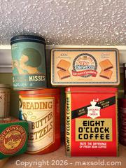 MaxSold Auction: Lot of 6-10 Decorative Metal/Tinplate Tins - Orange (Texas, USA) SELLER MANAGED Estate Sale Online Auction - Camelot Street