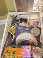 MaxSold Auction: Mixed Lot: Craft Supplies, Small Toys, Vintage Tin Toolbox - Orange (Texas, USA) SELLER MANAGED Estate Sale Online Auction - Camelot Street