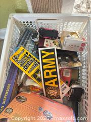 MaxSold Auction: Mixed Lot: Craft Supplies, Small Toys, Vintage Tin Toolbox - Orange (Texas, USA) SELLER MANAGED Estate Sale Online Auction - Camelot Street