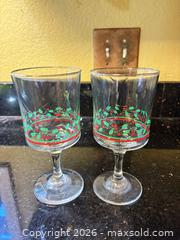 MaxSold Auction: Pair of Holiday Holly & Berries Wine Glasses - Orange (Texas, USA) SELLER MANAGED Estate Sale Online Auction - Camelot Street