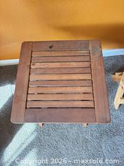 MaxSold Auction: Solid Wood Folding Side Table with Collapsible Legs - Orange (Texas, USA) SELLER MANAGED Estate Sale Online Auction - Camelot Street
