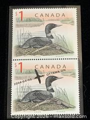 MaxSold Auction: 2004 Canada $1 Loon Collectible Coin & Stamp Set with Box - Contains Very Rare Canada $1 One Dollar Coin ELUSIVE LOONIE, 2004 (1/25,111) - New Westminster (British Columbia, Canada) SELLER MANAGED Reseller Online Auction - Canfor Avenue