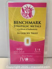 MaxSold Auction: Benchmark Strategic Metals .999 Gold 1/4 Grain 24K Carded - New Westminster (British Columbia, Canada) SELLER MANAGED Reseller Online Auction - Canfor Avenue