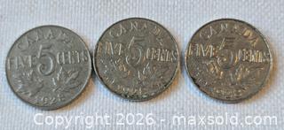 MaxSold Auction: Canadian 5 Cents Coin (Lot of 3) - New Westminster (British Columbia, Canada) SELLER MANAGED Reseller Online Auction - Canfor Avenue