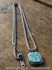 MaxSold Auction: Nialaya  silver necklace featuring a square turquoise stone pendant - New Westminster (British Columbia, Canada) SELLER MANAGED Reseller Online Auction - Canfor Avenue