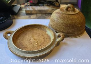 MaxSold Auction: Stoneware Covered Butter Dish — Speckled Brown/Tan, Yellow & Rust - New Westminster (British Columbia, Canada) SELLER MANAGED Reseller Online Auction - Canfor Avenue