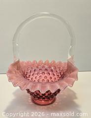 MaxSold Auction: Vintage Cranberry Hobnail Glass Basket with Ruffled Edge - New Westminster (British Columbia, Canada) SELLER MANAGED Reseller Online Auction - Canfor Avenue