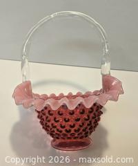 MaxSold Auction: Vintage Cranberry Hobnail Glass Basket with Ruffled Edge - New Westminster (British Columbia, Canada) SELLER MANAGED Reseller Online Auction - Canfor Avenue
