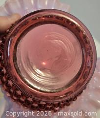MaxSold Auction: Vintage Cranberry Hobnail Glass Basket with Ruffled Edge - New Westminster (British Columbia, Canada) SELLER MANAGED Reseller Online Auction - Canfor Avenue