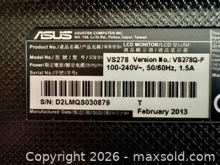 MaxSold Auction: Asus - 27" Computer LCD Monitor (Asus VS278) - San Jose (California, USA) SELLER MANAGED Moving Online Auction - Paladin Drive
