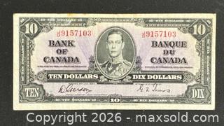 MaxSold Auction: 1937 Cdn. King George VI 10 Dollars Paper Banknote  - Newmarket (Ontario, Canada) PARTNER MANAGED Reseller Online Auction - Walter Avenue