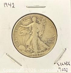 MaxSold Auction: 1942 US Silver Walking Liberty Half Dollar   - Newmarket (Ontario, Canada) PARTNER MANAGED Reseller Online Auction - Walter Avenue