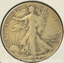 MaxSold Auction: 1942 US Silver Walking Liberty Half Dollar   - Newmarket (Ontario, Canada) PARTNER MANAGED Reseller Online Auction - Walter Avenue