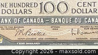 MaxSold Auction: 1954 Cdn. Queen Elizabeth II 100 Dollars Paper Banknote  - Newmarket (Ontario, Canada) PARTNER MANAGED Reseller Online Auction - Walter Avenue
