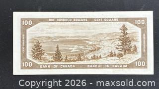 MaxSold Auction: 1954 Cdn. Queen Elizabeth II 100 Dollars Paper Banknote  - Newmarket (Ontario, Canada) PARTNER MANAGED Reseller Online Auction - Walter Avenue