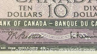 MaxSold Auction: 1954 Cdn. Queen Elizabeth II 10 Dollars Paper Banknote  - Newmarket (Ontario, Canada) PARTNER MANAGED Reseller Online Auction - Walter Avenue