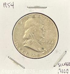 MaxSold Auction: 1954 US Silver Franklin Half Dollar  - Newmarket (Ontario, Canada) PARTNER MANAGED Reseller Online Auction - Walter Avenue