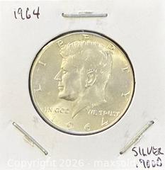 MaxSold Auction: 1964 US Silver Kennedy Half Dollar   - Newmarket (Ontario, Canada) PARTNER MANAGED Reseller Online Auction - Walter Avenue