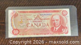 MaxSold Auction: 1975 Cdn. Prime Minister William Lyon Mackenzie King 50 Dollars Paper Banknote  - Newmarket (Ontario, Canada) PARTNER MANAGED Reseller Online Auction - Walter Avenue