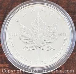 MaxSold Auction: 1989 Cdn. Silver Maple Leaf Bullion 5 Dollars  - Newmarket (Ontario, Canada) PARTNER MANAGED Reseller Online Auction - Walter Avenue