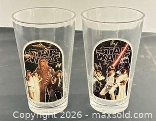 MaxSold Auction: Star Wars 10 oz Glasses features iconic character artwork, specifically including Chewbacca, Han Solo, Princess Leia, Luke Skywalker, and Darth Vader  - Newmarket (Ontario, Canada) PARTNER MANAGED Reseller Online Auction - Walter Avenue