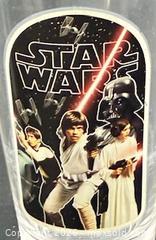 MaxSold Auction: Star Wars 10 oz Glasses features iconic character artwork, specifically including Chewbacca, Han Solo, Princess Leia, Luke Skywalker, and Darth Vader  - Newmarket (Ontario, Canada) PARTNER MANAGED Reseller Online Auction - Walter Avenue