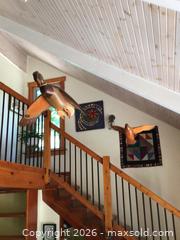 MaxSold Auction: Beautiful pair of hand carved ducks in flight by Picton, Ontario carver - Kingston (Ontario, Canada) SELLER MANAGED Moving Online Auction - Brewers Mills Road