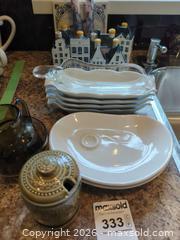 MaxSold Auction: Assorted White Serving Dishes, Delft pieces, Glass Gravy Boat & Pitcher - Saanich (British Columbia, Canada) PARTNER MANAGED Moving Online Auction - Limerick Lane