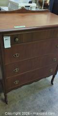 MaxSold Auction: Brown Wood Veneer Tall Chest - 4-Drawer Dresser - Saanich (British Columbia, Canada) PARTNER MANAGED Moving Online Auction - Limerick Lane
