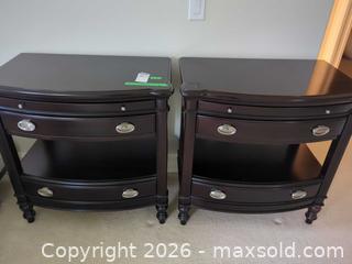 MaxSold Auction: Pair of Traditional Dark Brown Nightstands with Drawers - Saanich (British Columbia, Canada) PARTNER MANAGED Moving Online Auction - Limerick Lane