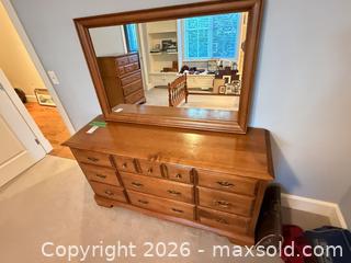 MaxSold Auction: Solid Vilas Maple  9-Drawer Dresser with Mirror, Medium Brown - Saanich (British Columbia, Canada) PARTNER MANAGED Moving Online Auction - Limerick Lane