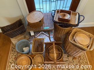 MaxSold Auction: Wicker Basket Set with Tray, Stool and Laundry Basket - Saanich (British Columbia, Canada) PARTNER MANAGED Moving Online Auction - Limerick Lane