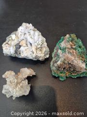 MaxSold Auction: Crystal and Geode Collection Lot 4 of 6 - Quartz, Pyrite & Malachite Mineral Specimens (3 pieces) - Toronto (Ontario, Canada) PARTNER MANAGED Estate Sale Online Auction -Bridle Path Estate