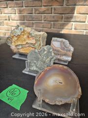MaxSold Auction: Crystal and Geode Collection Lot 6 of 6 - Group of 4 Agate & Quartz Geode Slices with Pyrite - Toronto (Ontario, Canada) PARTNER MANAGED Estate Sale Online Auction -Bridle Path Estate