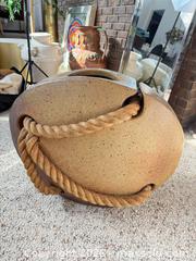 MaxSold Auction: Enormous Vintage Tan Speckled Ceramic Decorative Urn with Braided Rope Handles - Toronto (Ontario, Canada) PARTNER MANAGED Estate Sale Online Auction -Bridle Path Estate