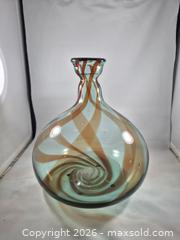 MaxSold Auction: Hand-blown Aqua Teal Glass Vase with Amber Swirl, ~10 in - Toronto (Ontario, Canada) PARTNER MANAGED Estate Sale Online Auction -Bridle Path Estate