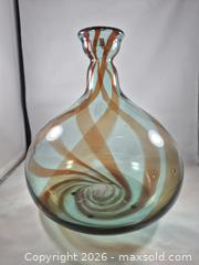 MaxSold Auction: Hand-blown Aqua Teal Glass Vase with Amber Swirl, ~10 in - Toronto (Ontario, Canada) PARTNER MANAGED Estate Sale Online Auction -Bridle Path Estate