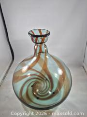 MaxSold Auction: Hand-blown Aqua Teal Glass Vase with Amber Swirl, ~10 in - Toronto (Ontario, Canada) PARTNER MANAGED Estate Sale Online Auction -Bridle Path Estate