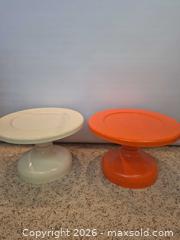 MaxSold Auction: Lot of 2 Plastic Vintage Cake Stand Accent Tables, White & Orange - Toronto (Ontario, Canada) PARTNER MANAGED Estate Sale Online Auction -Bridle Path Estate