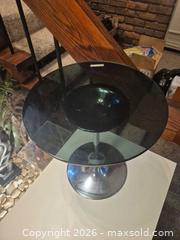 MaxSold Auction: Mid-Century Modern Smoked Glass Side Table with Chrome Base - Toronto (Ontario, Canada) PARTNER MANAGED Estate Sale Online Auction -Bridle Path Estate