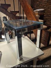 MaxSold Auction: Modern Chrome & Tempered Glass End Table, 20 x 16 x 16 in - Toronto (Ontario, Canada) PARTNER MANAGED Estate Sale Online Auction -Bridle Path Estate