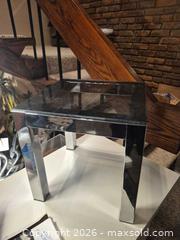 MaxSold Auction: Modern Silver Chrome End Table with Black Glass Top - Toronto (Ontario, Canada) PARTNER MANAGED Estate Sale Online Auction -Bridle Path Estate