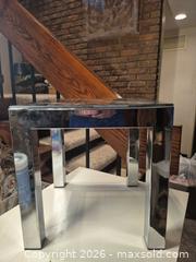 MaxSold Auction: Modern Silver Chrome End Table with Black Glass Top - Toronto (Ontario, Canada) PARTNER MANAGED Estate Sale Online Auction -Bridle Path Estate