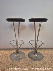 MaxSold Auction: Pair of Vintage Fritz Hansen Black Vinyl Bar Stools with Chrome Frames, Made in Denmark - Toronto (Ontario, Canada) PARTNER MANAGED Estate Sale Online Auction -Bridle Path Estate