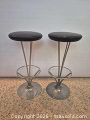 MaxSold Auction: Pair of Vintage Fritz Hansen Black Vinyl Bar Stools with Chrome Frames, Made in Denmark - Toronto (Ontario, Canada) PARTNER MANAGED Estate Sale Online Auction -Bridle Path Estate