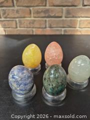 MaxSold Auction: Set of 5 Polished Stone Crystal Eggs with Clear Stands - Toronto (Ontario, Canada) PARTNER MANAGED Estate Sale Online Auction -Bridle Path Estate