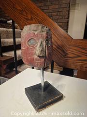 MaxSold Auction: Wood Tribal Mask Bust on Stand, Red & Natural, Black Base - Toronto (Ontario, Canada) PARTNER MANAGED Estate Sale Online Auction -Bridle Path Estate