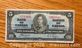 MaxSold Auction: 1937 Canada $5 dollar bill - Kingston (Ontario, Canada) SELLER MANAGED Downsizing Online Auction -  Juniper Drive