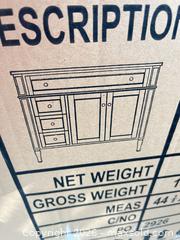 MaxSold Auction: New IN-BOX Gray 3-drawer bath vanity & sink - Prosper (Texas, USA) PARTNER MANAGED Moving Online Auction - Three Rivers Drive